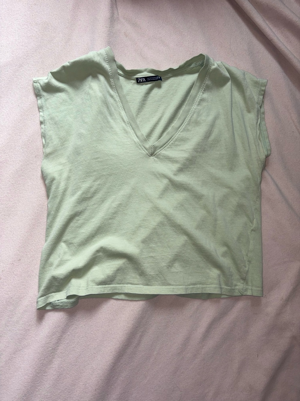 Zara Mint Green V-Neck Cropped Tee